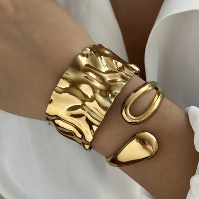 Vintage Irregular Bracelet for Women Stainless Steel Gold Color Open Cuff Bangle Exquisite Luxury Waterproof Jewelry Accessories