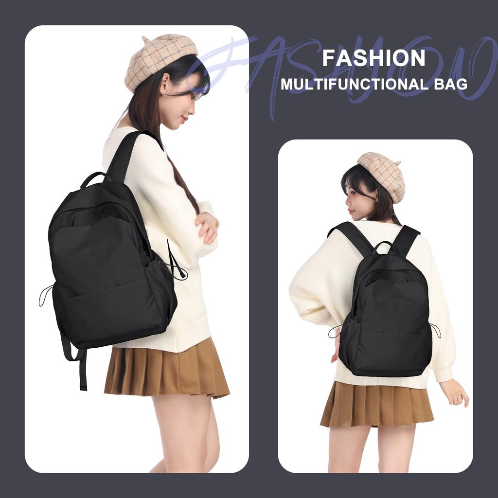 SEAFEW Women's Backpack, Large Capacity, Korean Style, for School, Work, Travel, and More, Lightweight and Waterproof, Black