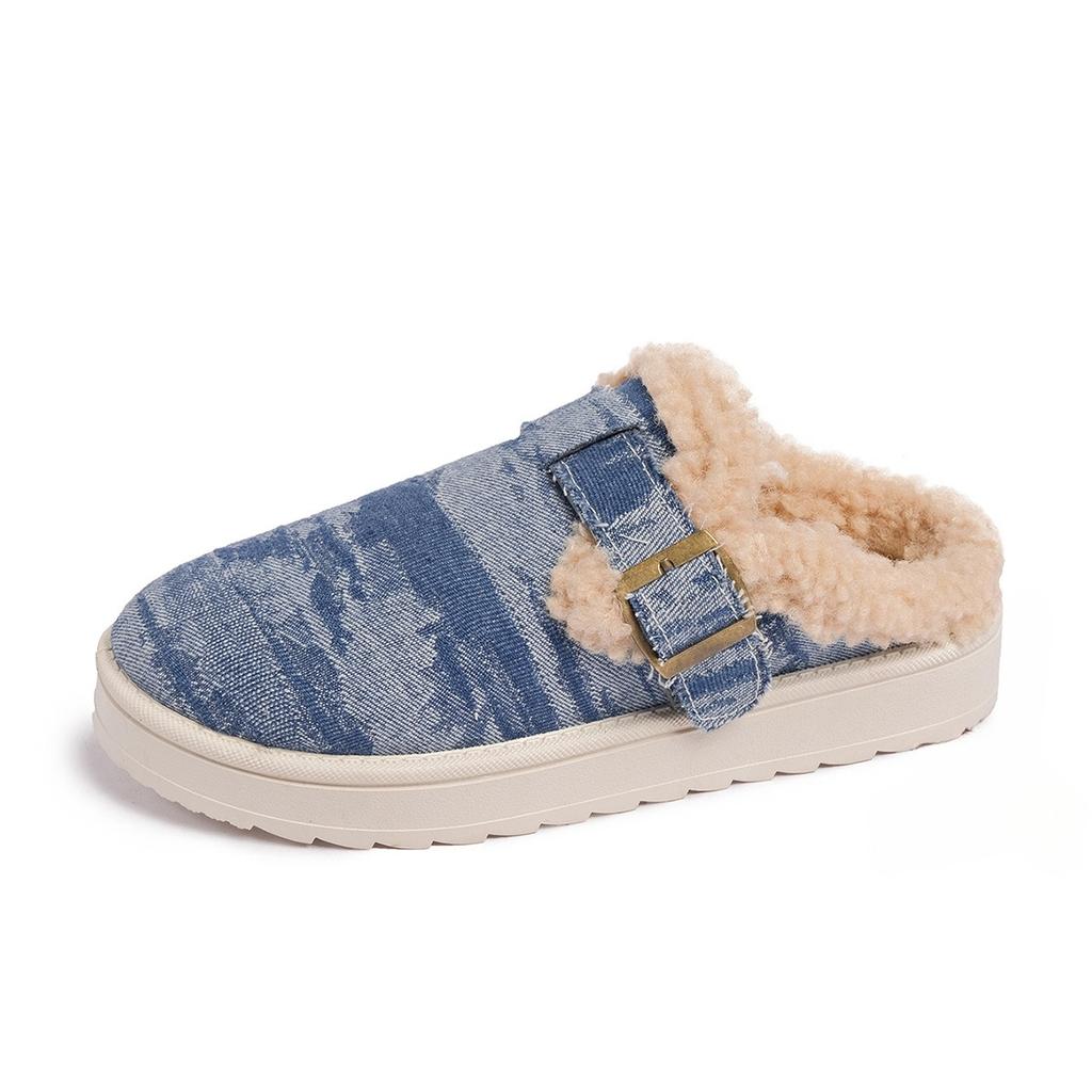 Fashion Large Size Women's Shoes 2025 Winter New Fashion Buckle Strap Plush Casual Flats Comfortable Thicken Warm Non Slip Cotton Shoes