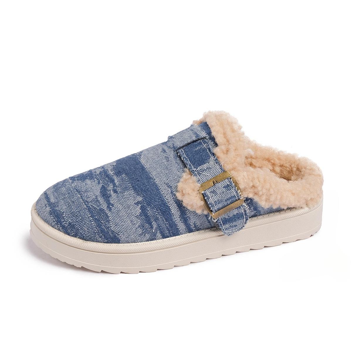 

Женская обувь больших размеров 2025 Зима Новые туфли-балетки на плоской подошве с плюшем и ремешком с пряжкой, повседневные, удобные, теплые, нескользящие, из хлопка 43 темно-синий