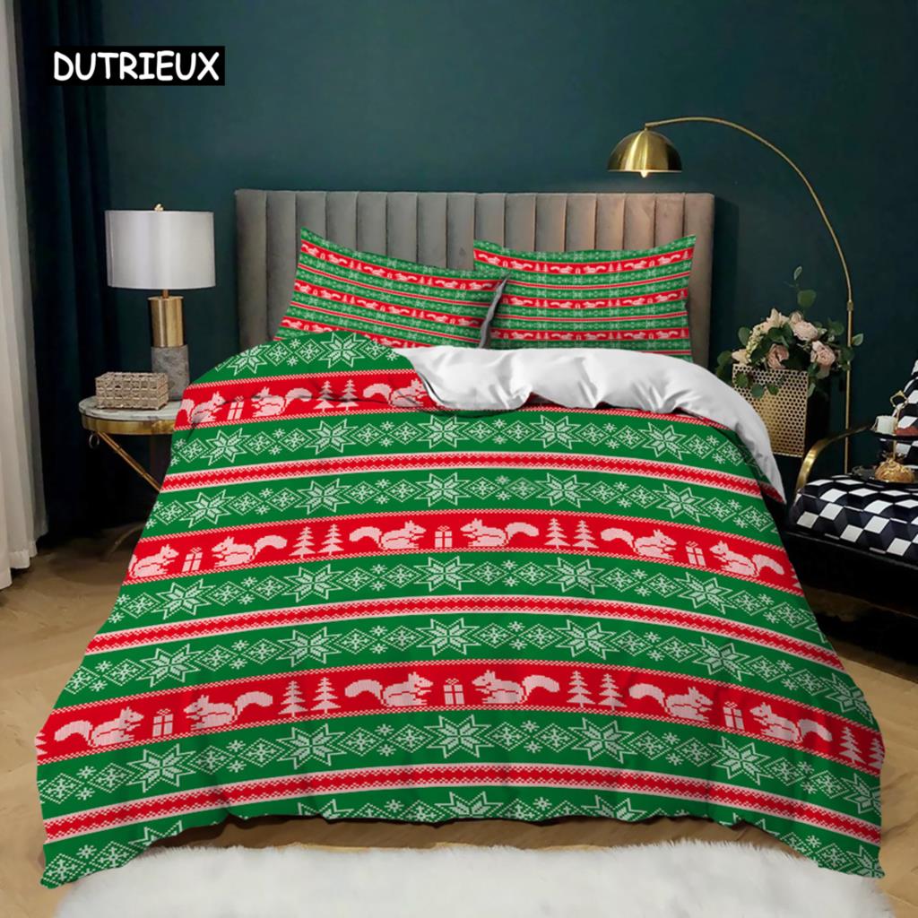 Christmas Duvet Cover Set King Size Winter Snowflake Elk Car Pattern Microfiber Soft Comforter Cover Christmas Theme Quilt Cover