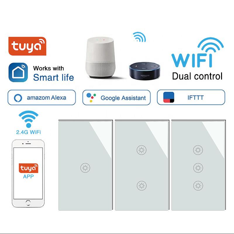Electric Product Home Automation Wifi Smart Touch Light Switch APP Timing Voice Control Magnetic Relay US Standard