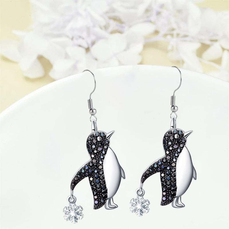 2pcs  Grace Penguin Snowflake Pendant Earrings Valentine's Day Anniversary Birthday Party Gift New Year Jewelry