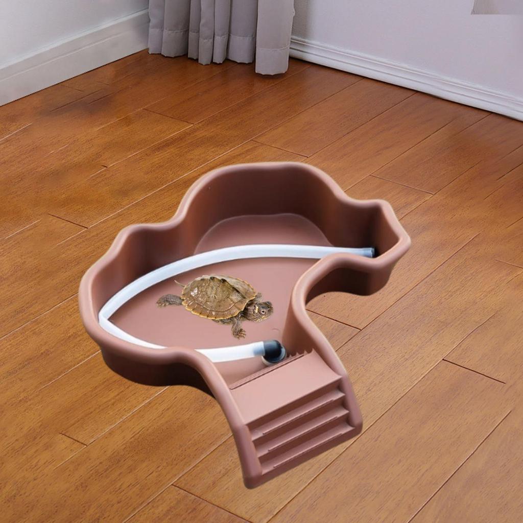 Tortoise Food Dish with Ramp Turtle Bathing Basin Reptile Water Dish for Amphibians Horned Frogs Lizard Basking Platform