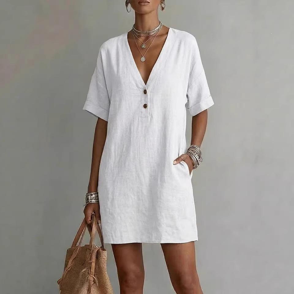 Ladies  Casual And Fashionable V-neck Loose Dress XL
