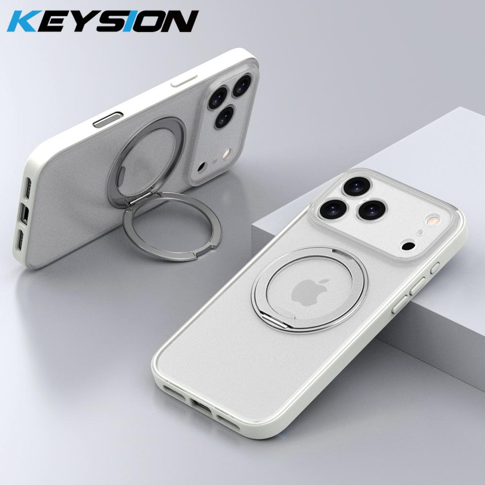 KEYSION 360° Rotating Magnetic Ring Stand Case for MagSafe for iPhone 17 Pro Max 17 Air Matte Transparent Shockproof Phone Cover