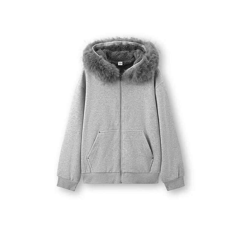 Semir Unisex Winter Hooded Knit Jacket with Faux Fur Trim