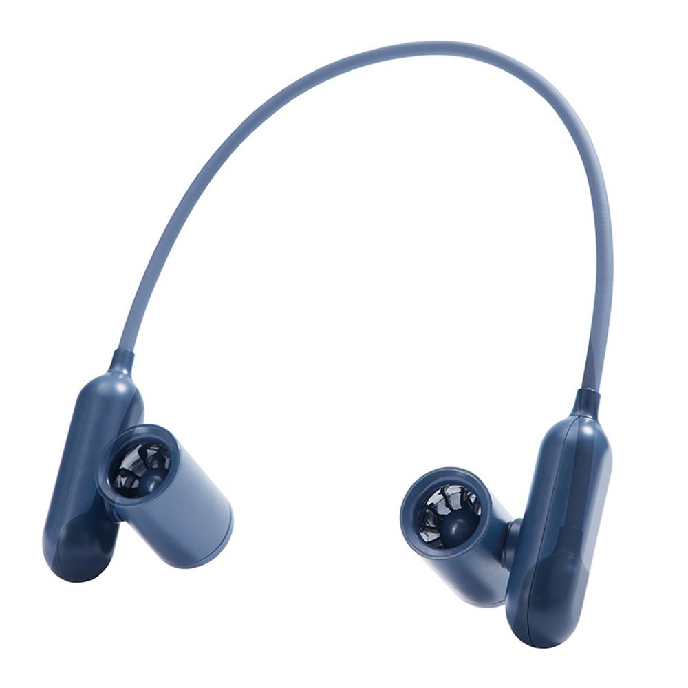 

F93 USB Rechargeable Neck Fan 3 Speeds Hands Free Flexible Neck Hanging Turbine Fan Dark Blue