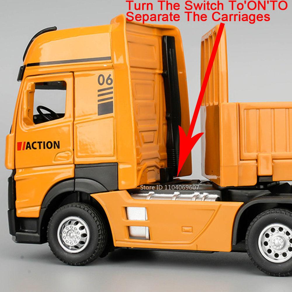 1:32 Scale Roadblock Transport Truck Toy Models Metal Diecast Fire Engine Vehicles Doors Opened Sound Light Pull Back Boys Gifts