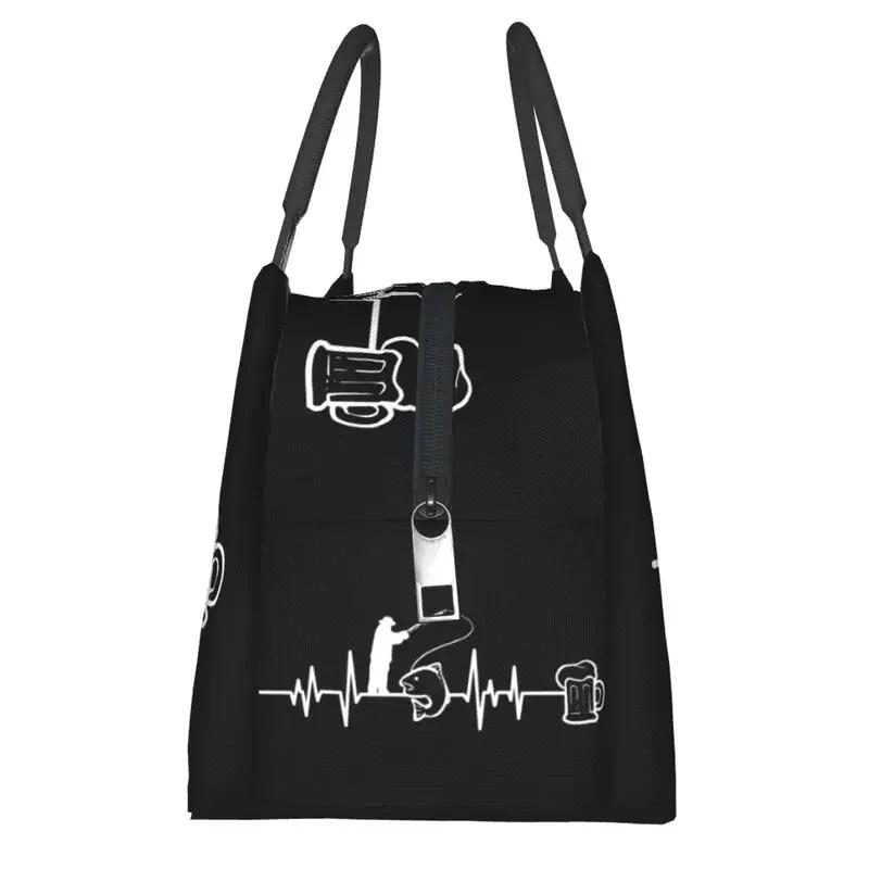 Beer Fisherman Heartbeat Insulated Lunch Bags for Camping Travel Fishing Fish Leakproof Cooler Thermal Lunch Box Women