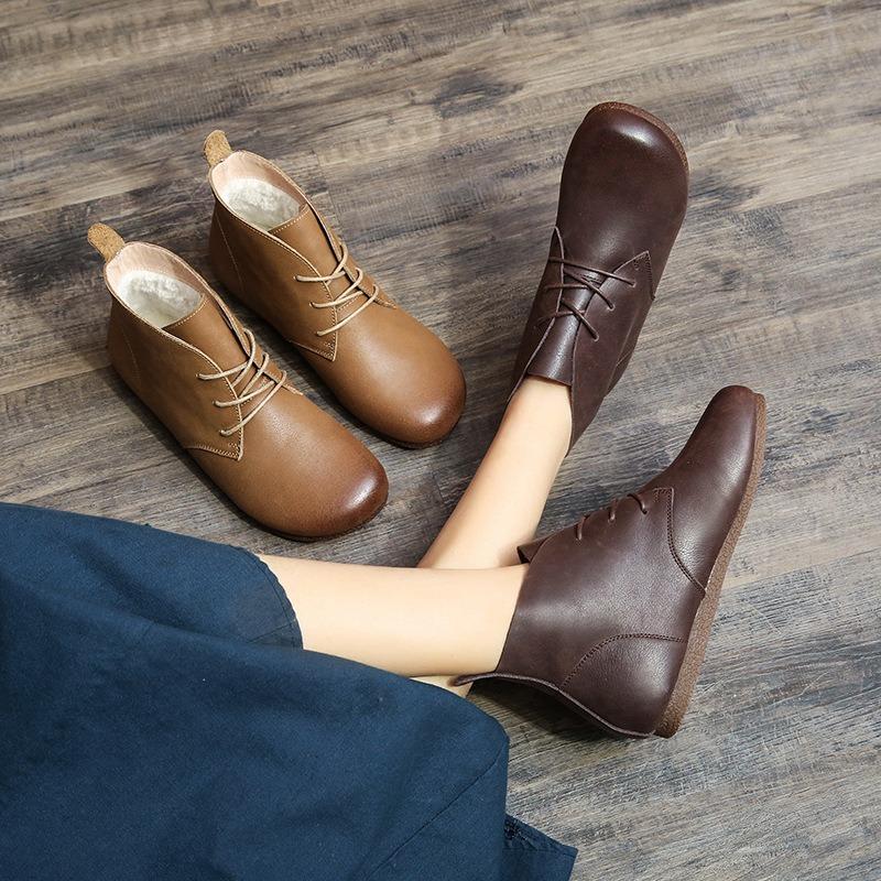 Women's Marton Boots Genuine Leather Autumn Lace-up Motorcycle Boots Ladies British Style Women's Ankle Boots