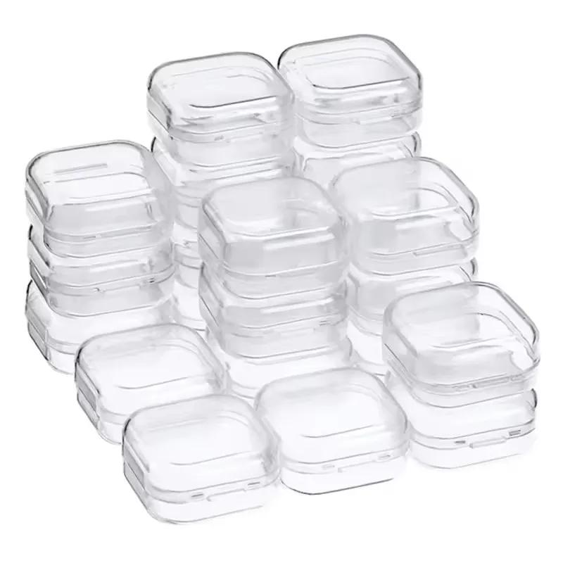 100/1PCS Mini Square Storage Box Portable Travel Essentials Box Plastic Transparent Pill Jewelry Earplug Earring Protection Box 1PC