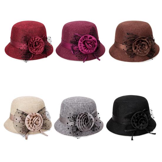 Women's Polka Dot Mesh Flower Bowler Bucket Hat Outdoor Sun Visor Basin Cap