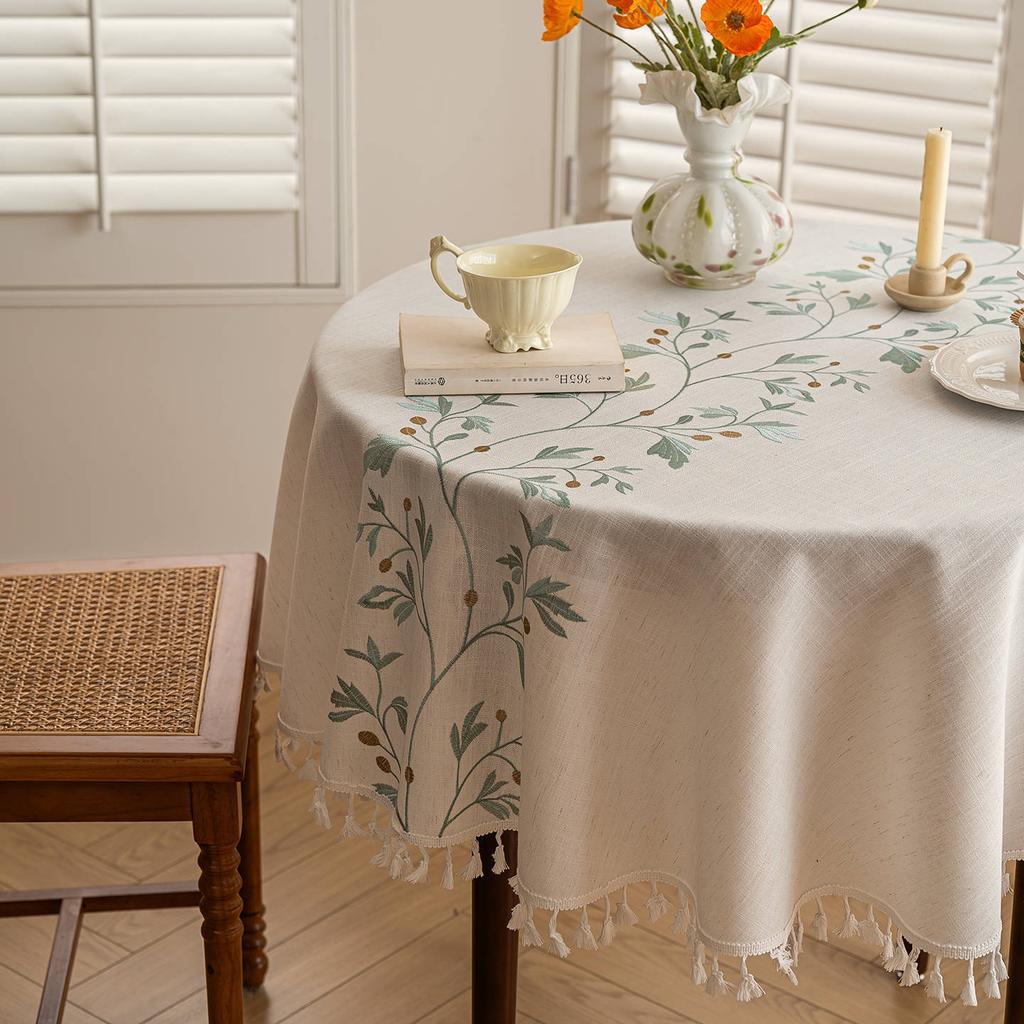 Tablecloth Fabric Cotton And Linen Small Fresh Waterproof Tablecloth High-End Embroidery Dining Table Cloth Round Table Coffee Table Cloth Tablecloth