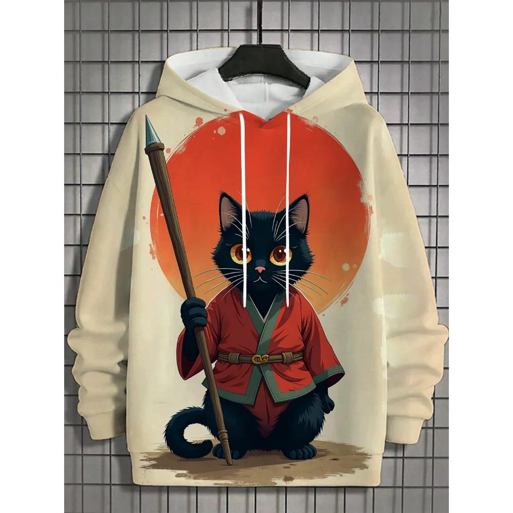Japanese Harajuku Printed Hoodies For Men Mountain Cat Tentacle Graphic Sweatshirts Casual Loose Swteashirt Long Sleeves Pullove 6XL