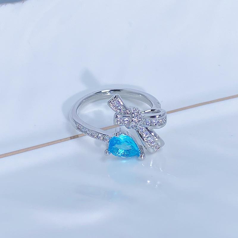 Caibao Personalized Sea Blue Micro-Inlaid Zir*****Pen Ring Female Geometric Niche Light Luxury High-End Ring Female