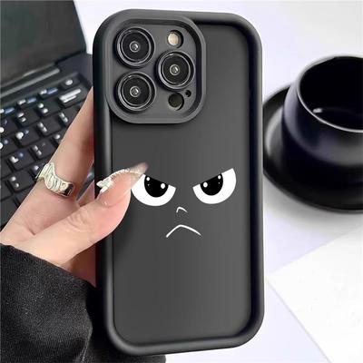 Funda de Silicona Negra Ranurada para iPhone 15/16/17 con Diseño de Cara Divertida