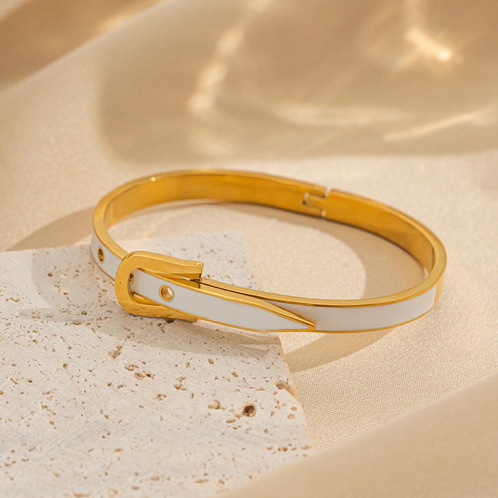 Fashion Stainless Steel Metal Bangles Neutral Belt Buckle Adjustable Bangles Minimalist Daily Wear Exquisite Jewelry Accessories
