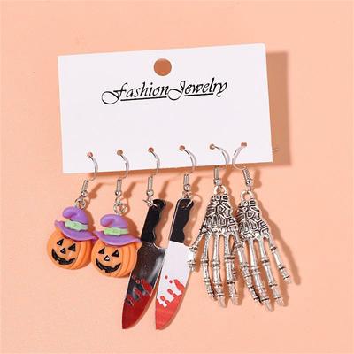 Halloween 3 Paar Ohrhaken Hut Kürbis Rotes Blut Ein Messer Gruselige Krallen Hängeohrringe Für Frauen Mädchen Feste Party Ein Geschenk