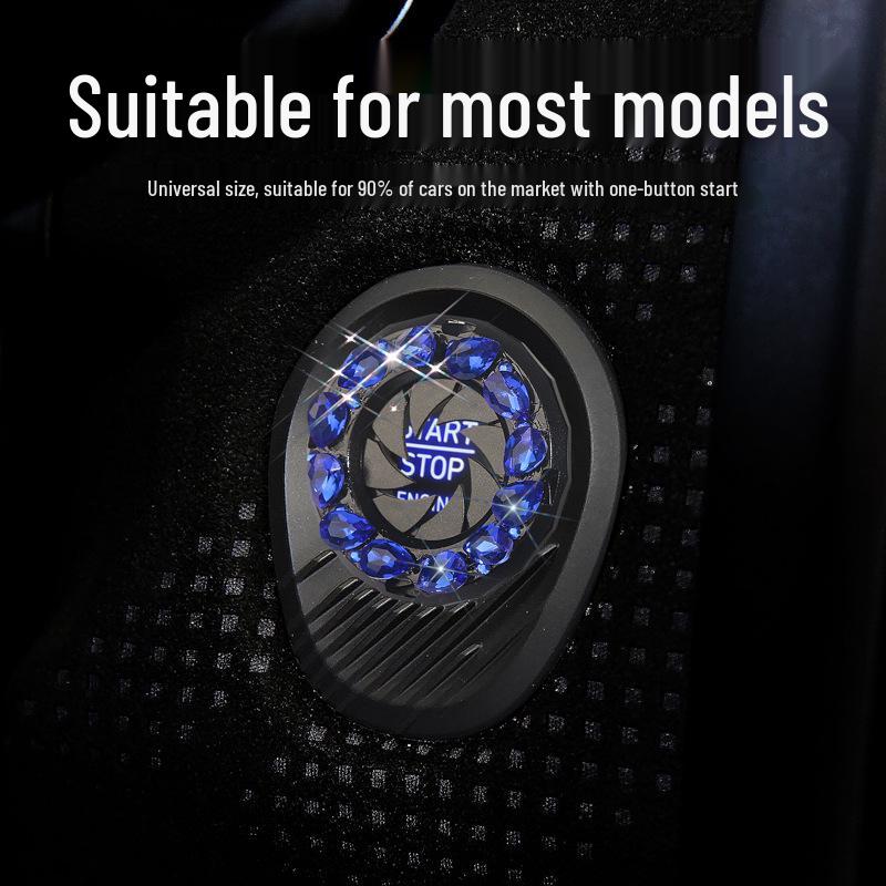 Car Ignition Start Button Decor Ring with Inlaid Crystal Diamonds for Women