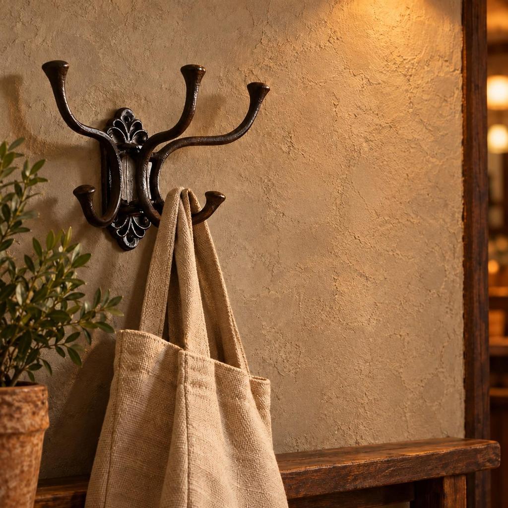 WallMounted Coat and Key Hook Castwall with Decorative Backplate Sturdy CastIron