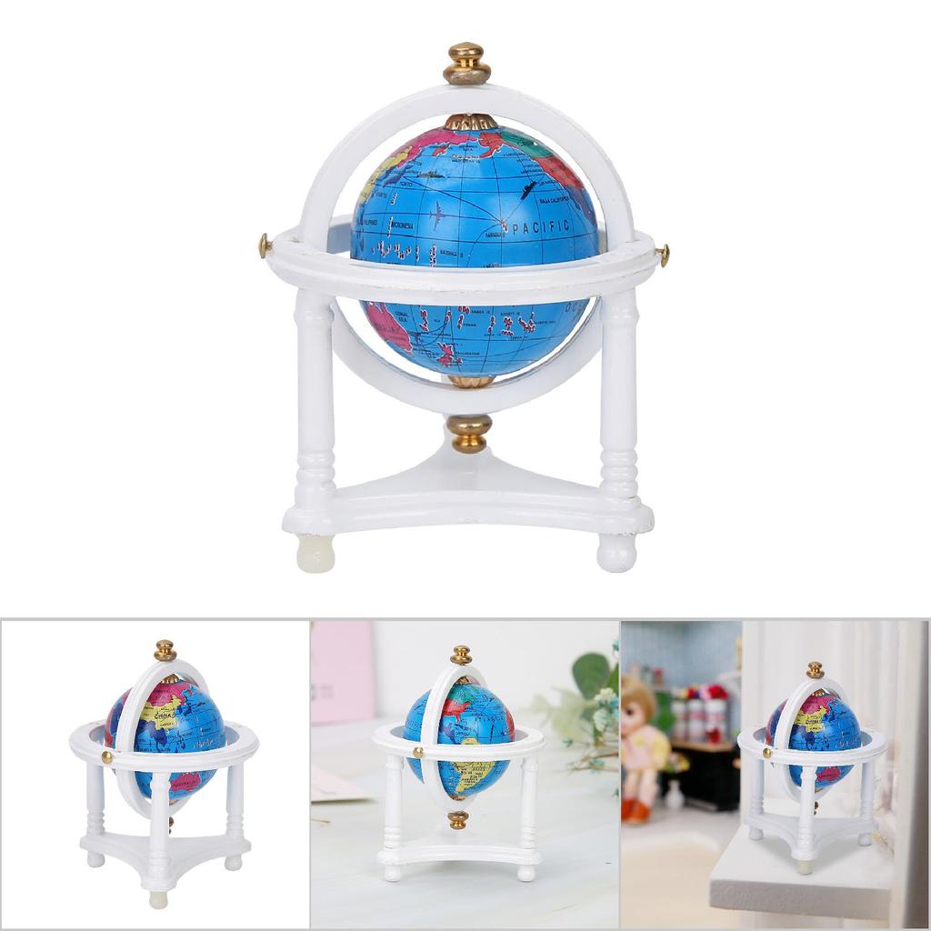 Dollhouse Study Living Room Decoration Rotatable Mini Globe for 1/12 Scale Doll (White)