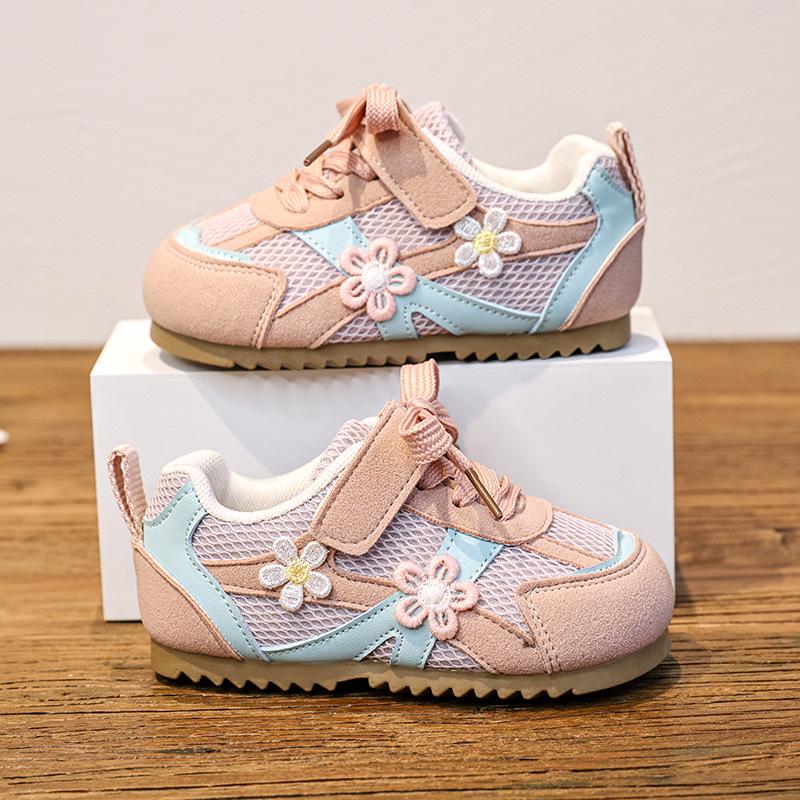 Girls  Soft Sole Non-slip Princess Shoes - Spring/Summer 2026 Flower Mesh Design Size 24