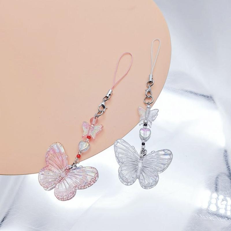 Butterfly Beaded Hanging Pendant Sweet Phone Strap Y2K Bag Decoration Portable Hanging Lanyard Gift for Girls Women