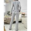 Women Brushed Striped Open Front Long Sleeve Pajama Set Casual Comfortable Home Loungewear