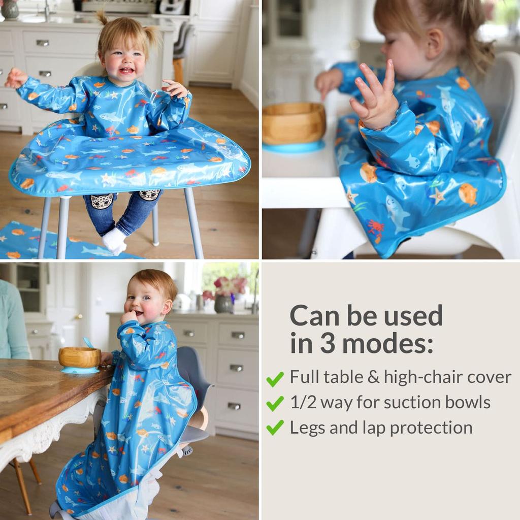 Meal Machine Baby Meal Long Sleeve Sea Creature [Vivetta] Apron, Washable, Food, Apron, Wipe-Easy, Coverall, Bib, Tablecloth, Turquoise,