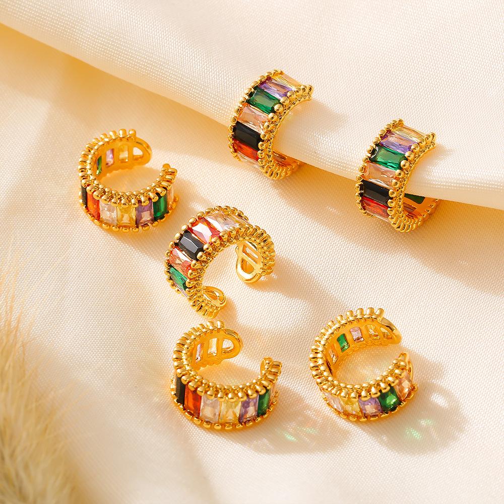 Creative Micro-inlaid Colored Glass Stone Without Ear Holes, Ear Bone Clip Retro Personality Trend Copper Material Ear Jewelry Women