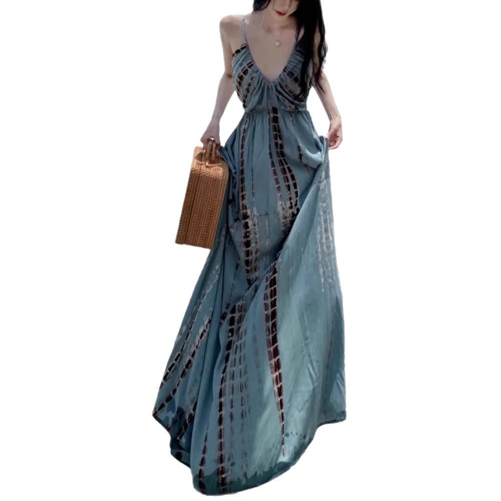 Bohemian vacation dress women's summer new French travel photo seaside beach dress temperament long skirt
