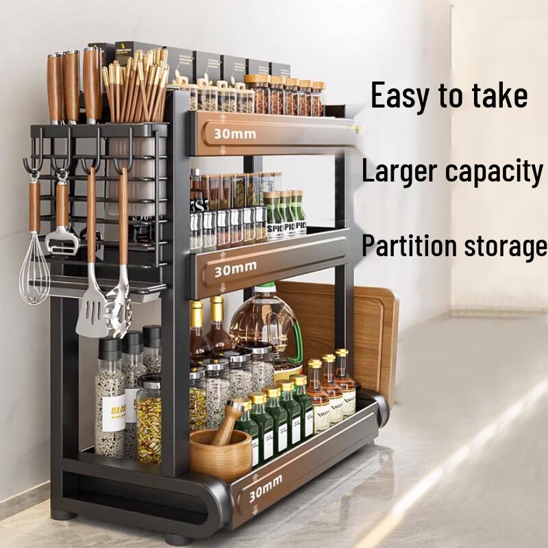 Multifunctional 3-Tier Carbon Steel Kitchen Storage Rack
