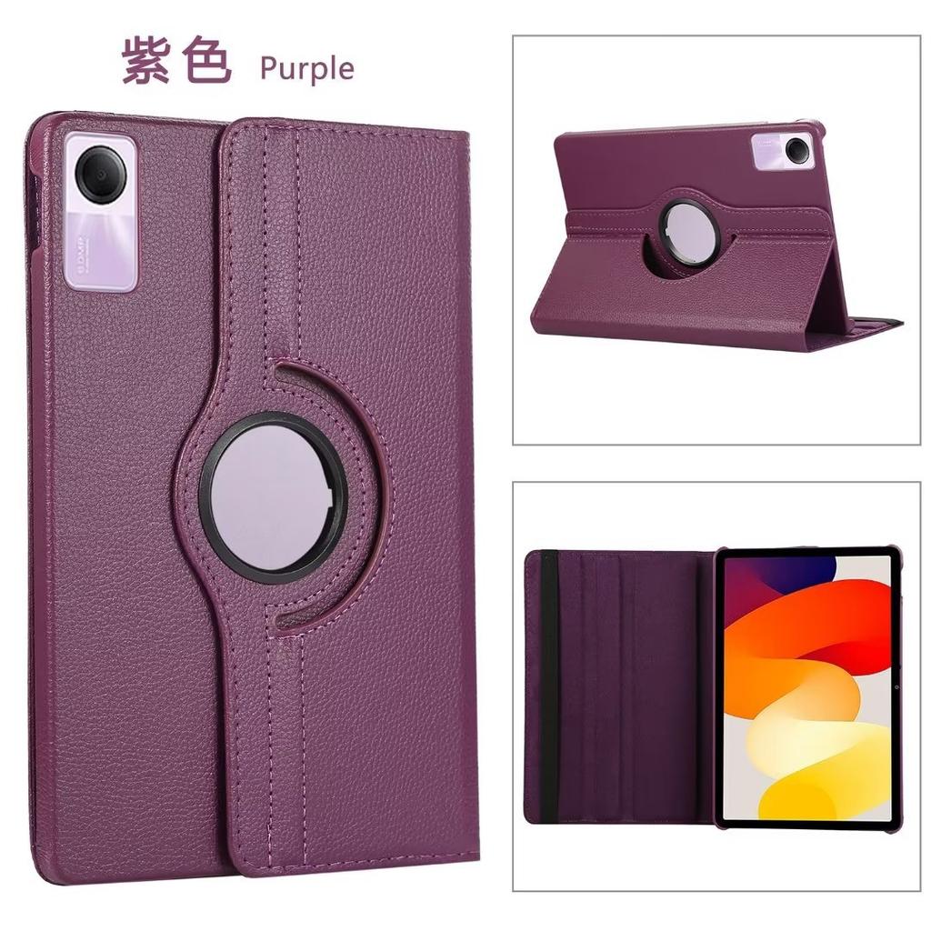 Applicable To Redmi Pad SE 11 Inch Flat Leather Case Pad2 Solid Color All-inclusive Rotating Lychee Pattern Bracket Anti-drop Shell