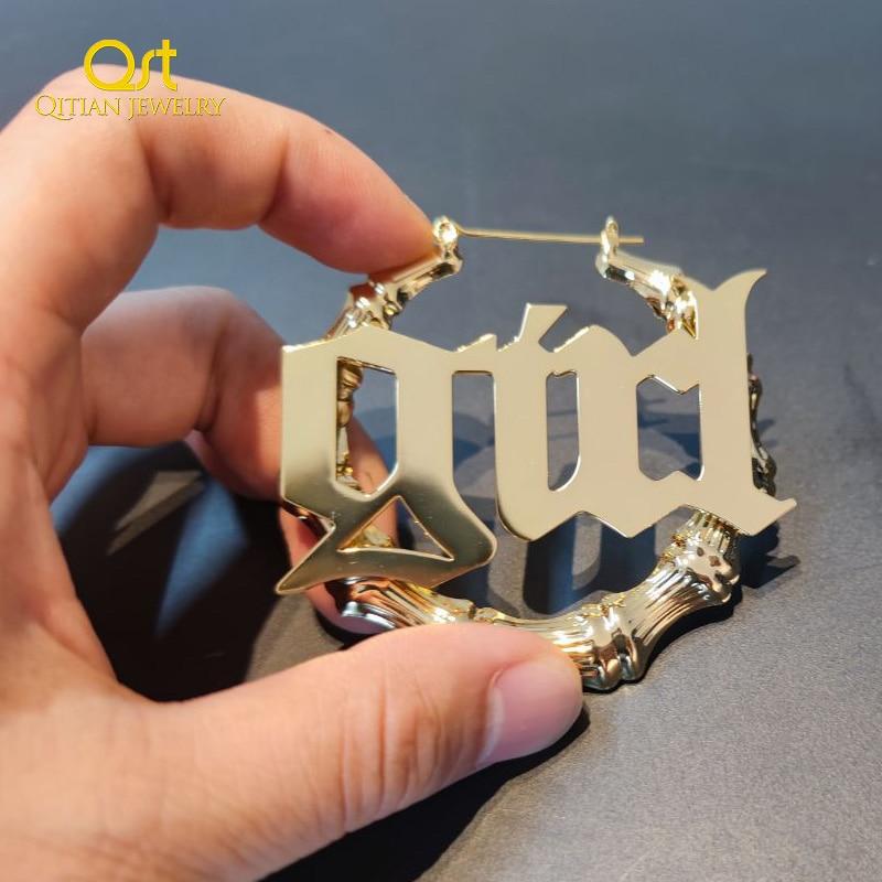 30Mm 100Mm Custom Bamboo Hoop Earrings Customize Name Earrings Bamboo Personality Earrings With Eye Catching Statement Words Hiphop SexyPersonality