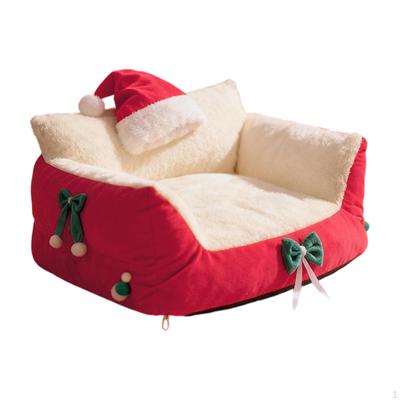 Cama para Gatos Sofá Sofá para Mascotas Como Mueble Lindo con Sombrero de Navidad y Lazos, Resistente a los Arañazos