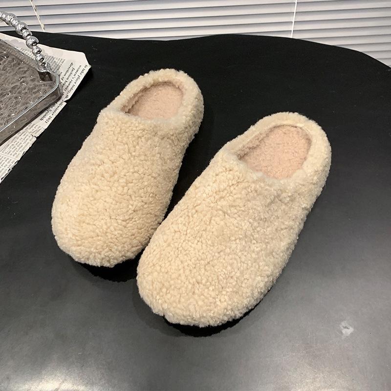 Lazy Wind Thick-soled Fluffy Slippers Women's Autumn Comfortable Lazy One-pedal Bag Head Slippers Non-slip Fluffy Slippers