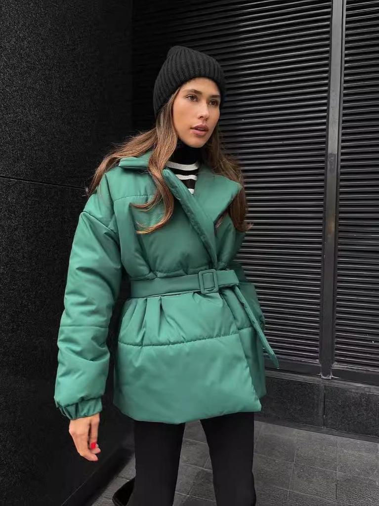 2024 Women's Winter Slimming Lapel Cotton Jacket - Thickened Solid Color Outerwear