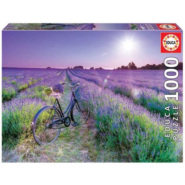 Puzzle 1000 pièces Vélo dans un champ de lavande - EDUCA - Adulte - Taille 68x48cm