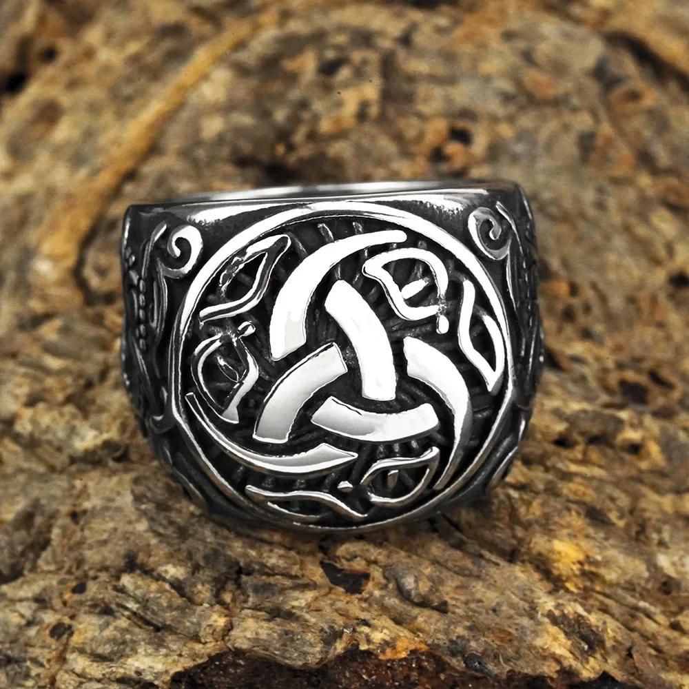 Vintage Viking Men Rings Stainless Steel Ethnic Belief Nordic Odin Compass Tree of Life Valknut Ring Amulet Jewelry