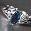 1pcs Imitation White Gold Ring Ladies Light Luxury Simple Style Copper With Oval Glass Stone Multi Size Hand Jewelry