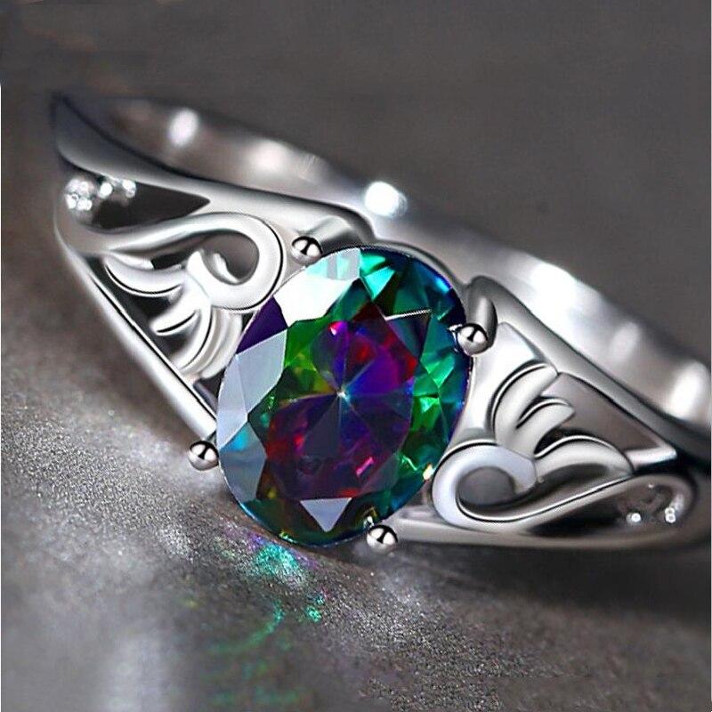 1pcs Imitation White Gold Ring Ladies Light Luxury Simple Style Copper With Oval Glass Stone Multi Size Hand Jewelry