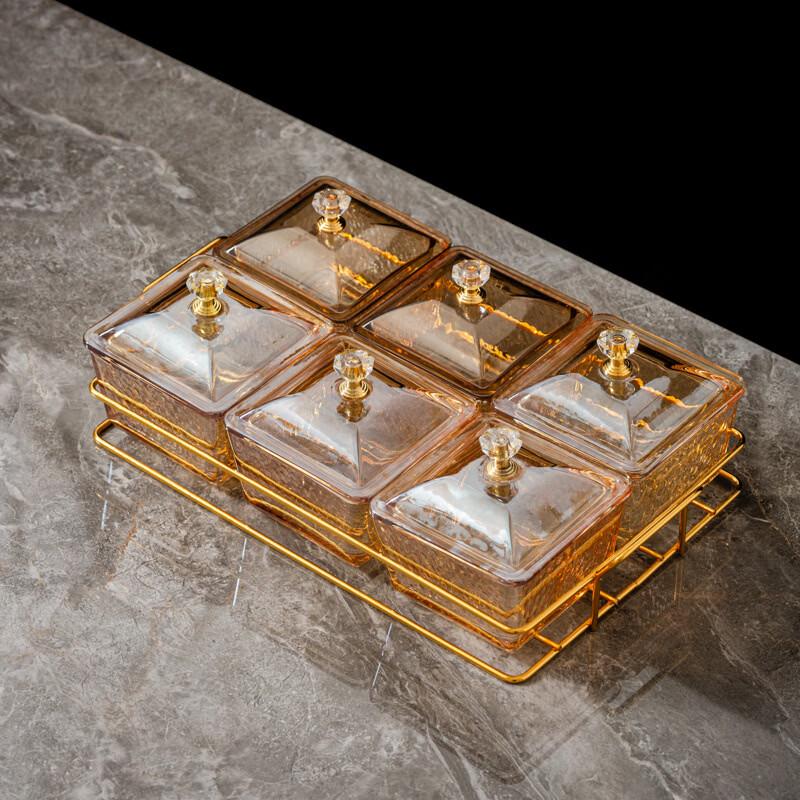 Wuhe 6-Compartment Divided Serving Tray with Amber Lid