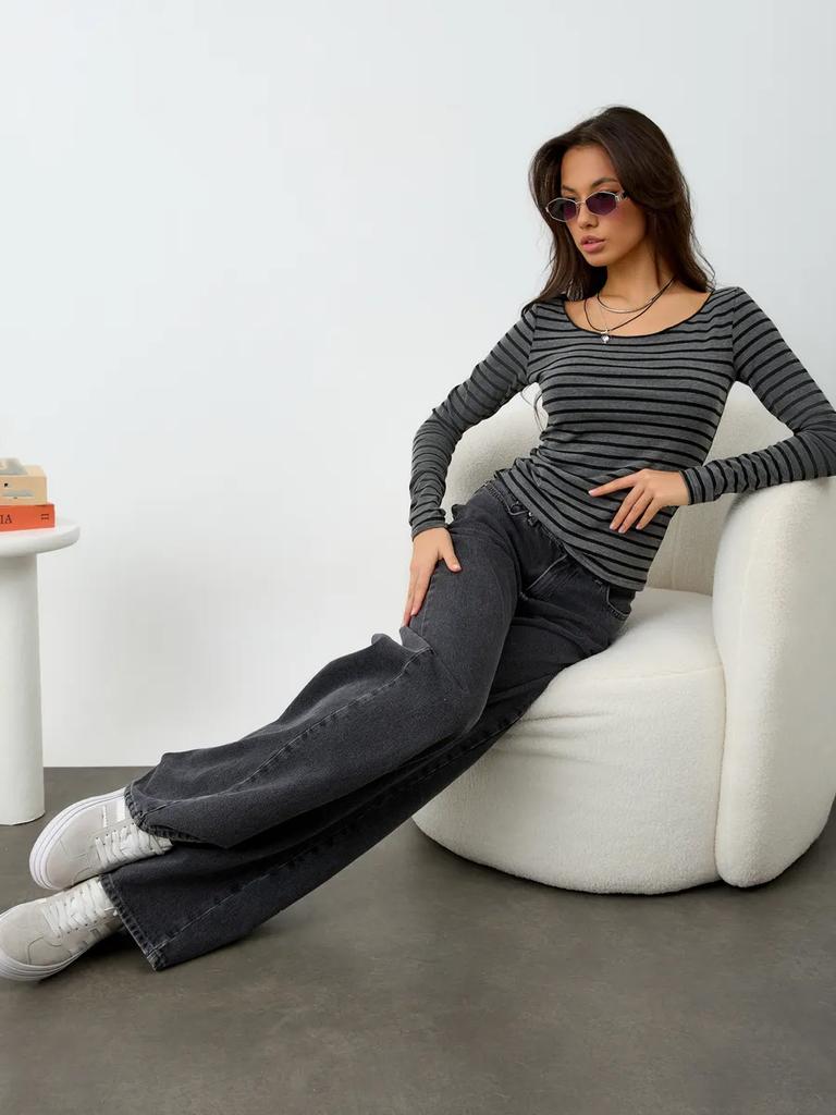 Damski T-shirt w paski z długim rękawem Y2k Top na jedno ramię Casualowy Slim Fit Hot Girl Styl Vintage Modne Ubrania