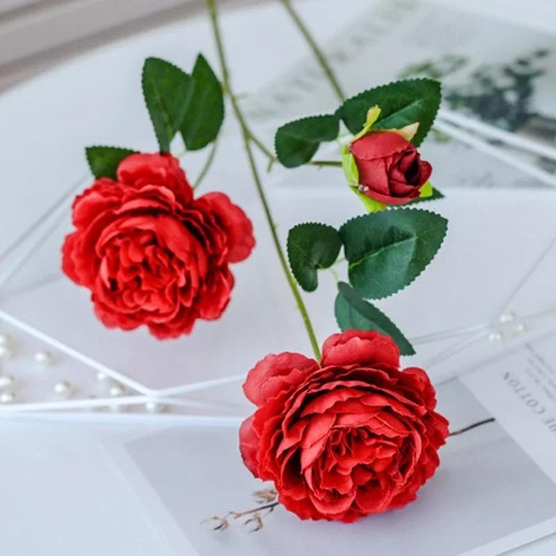 New 1PCS 3 Heads Rose Party Hotel Decoration Pretty Artificial Peony Practical Wedding Bride Holds Flowers Household Ornament