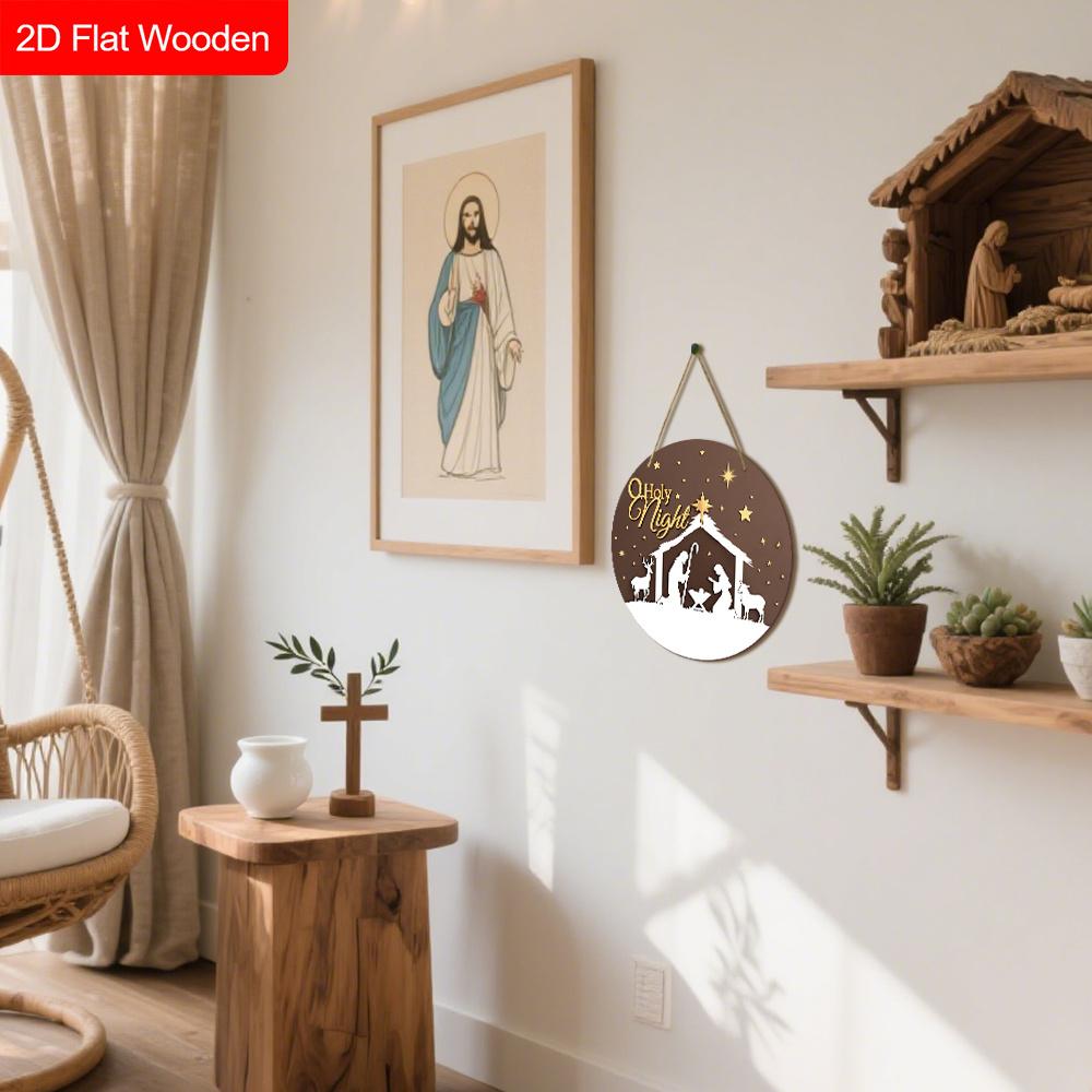 Rustic Nativity Wooden Christmas Sign - Holy Night Figurine Ornaments - Manger Sign - Ideal for Front Door, Wall Decor - Ideal Christmas Gift