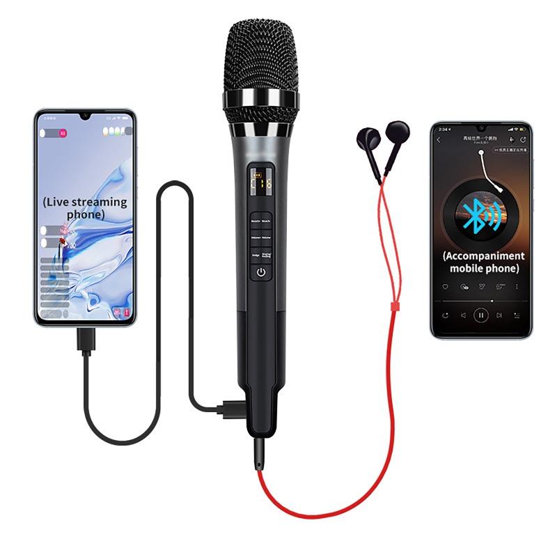 Handheld Microphone with Sound Card Effects All-in-One Noise-Canceling Mic Reverb Connecting Cell Phone for Equipment Live