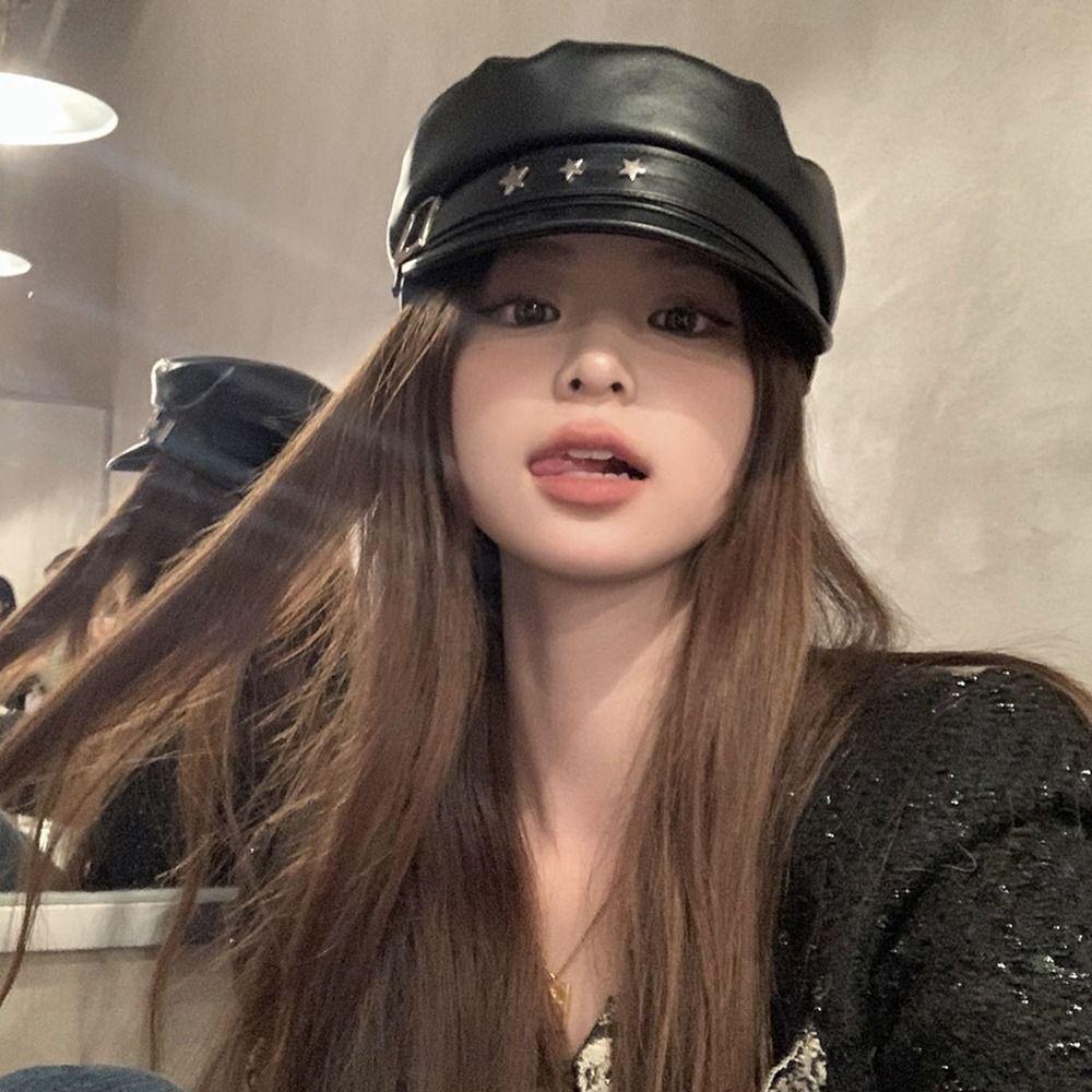British Style Pu Leather Beret Korean Style Painter Hat Casual Octagonal Hat  Outdoor