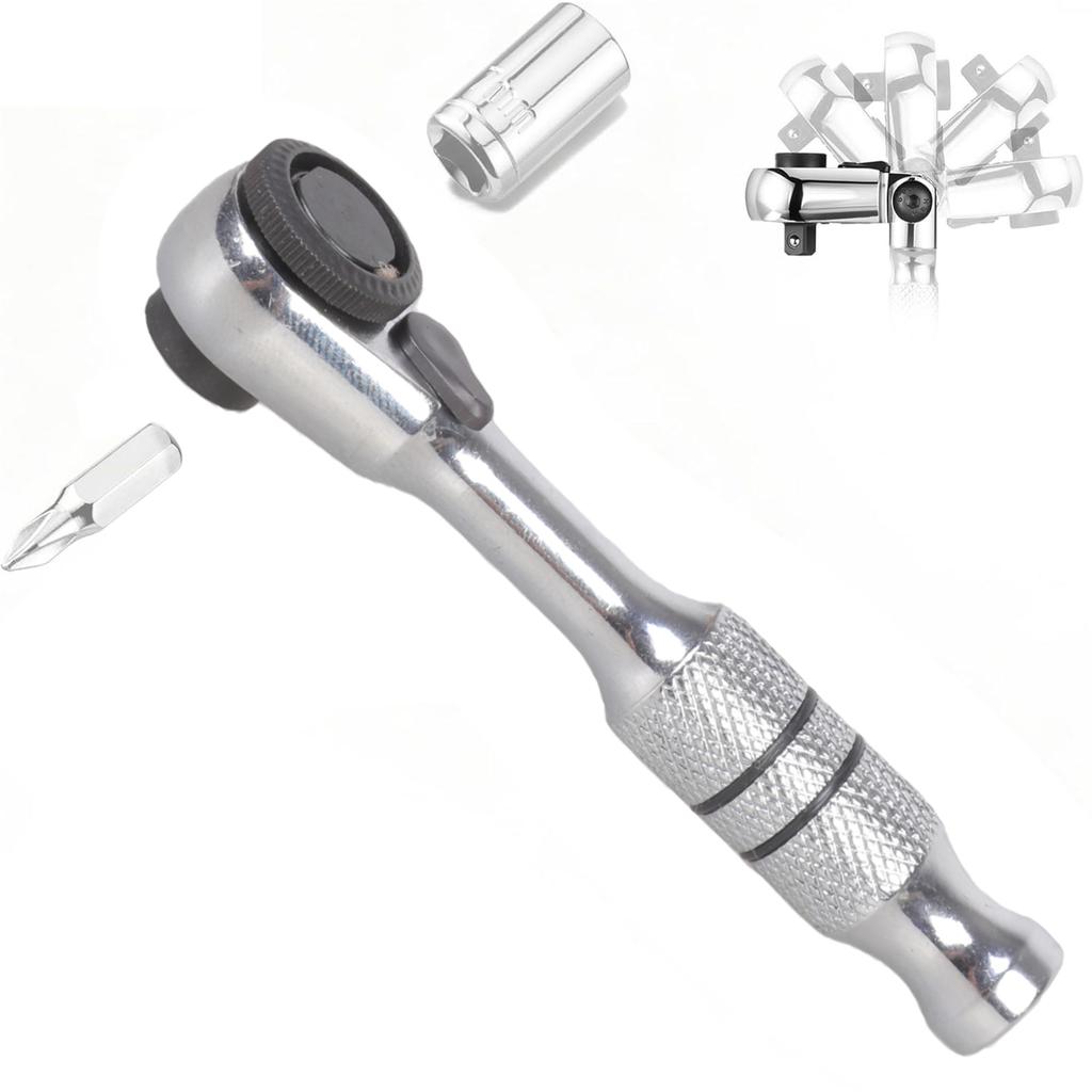 Heavy Dutys 1/4in Ratcheting Wrench With 7Position Adjustable Head And NonSlip Grip For DIY Projects 180Degree Direction