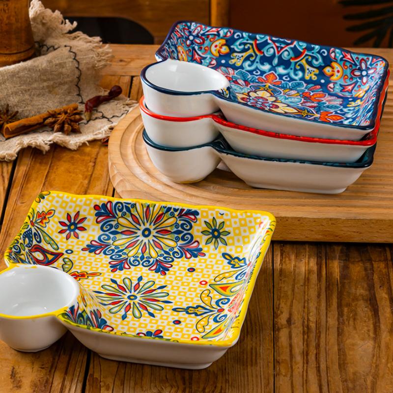 7.5Inch Bohemian Ceramic Plate Tableware Multifunctional for House Sauce Sushi Dish Dumplings Cake Snack Fruits Colorful Plates